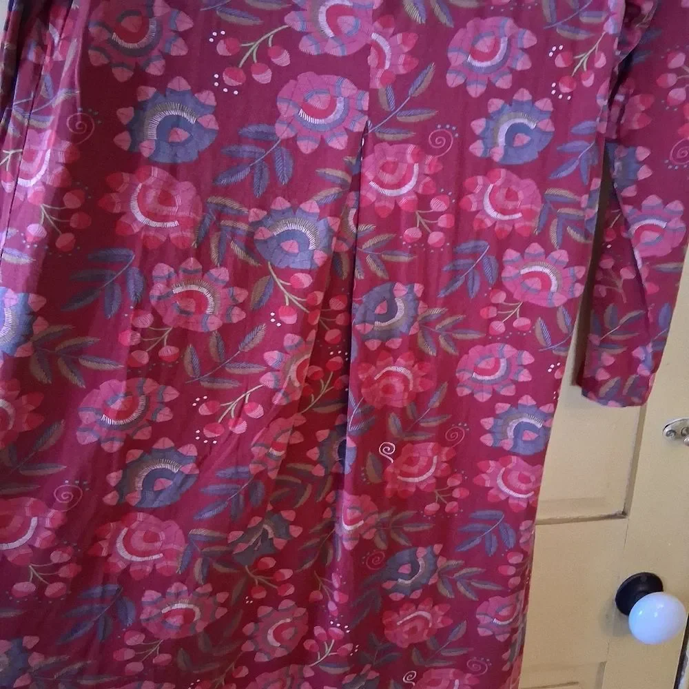 Gudrun Sjoden Vibrant Abstract Floral Burgundy Red Long Sleeve Dress - Picture 6 of 12